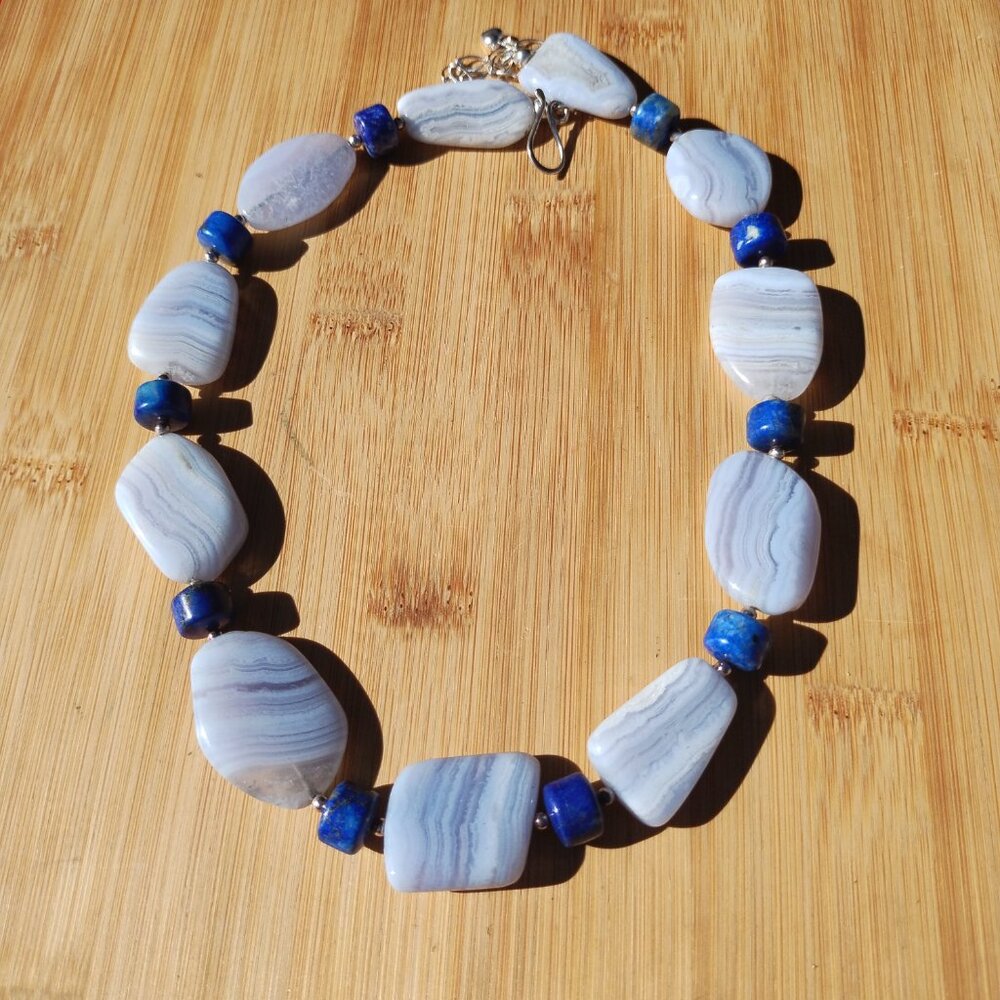 JAY KING DTR mine finds Blue LACED AGATE LAPIS LAZULI NECKLACE 925 - Picture 7 of 7